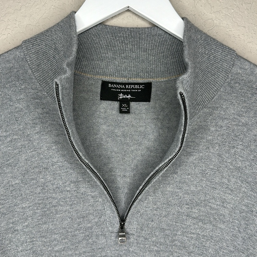 Banana Republic 100% Italian Merino‎ Wool by Baruffa Quarter Zip Sweater Size XL - Picture 6 of 13